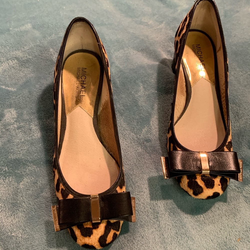 Michael Kors leopard calfskin chunky heel pumps